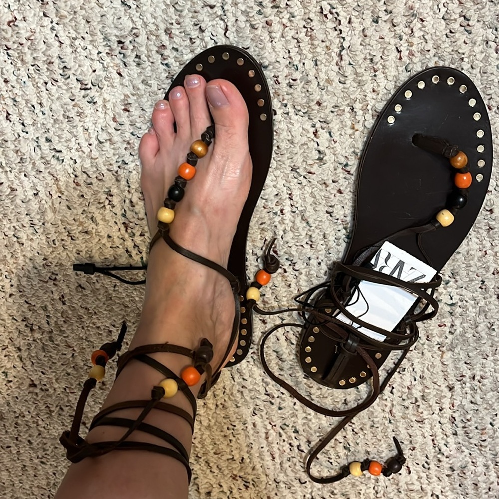 Brown Zara Beaded Women's Sandals size 8 medium